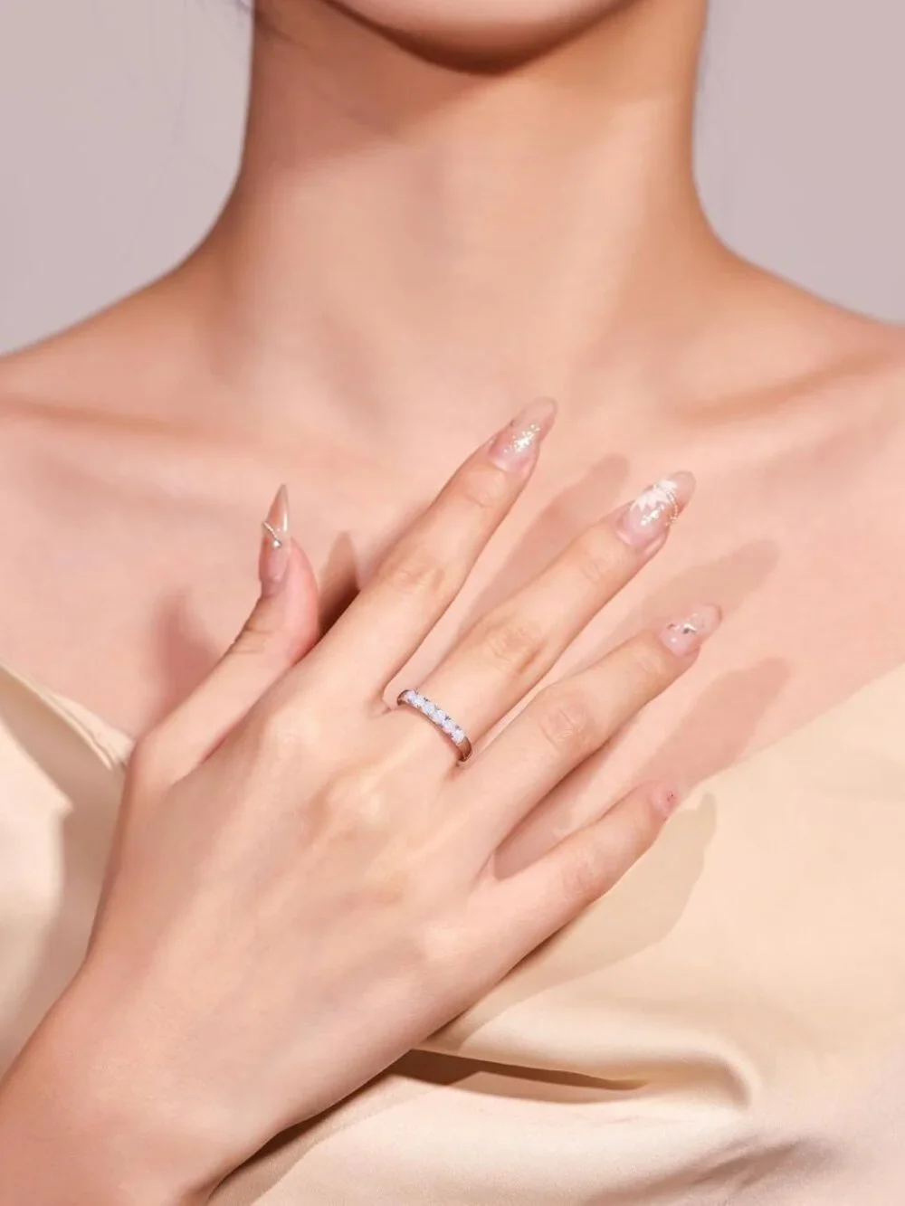Stunning Opal Ring in Sterling Silver | 6 Stone Engagement & Eternity Band, Size